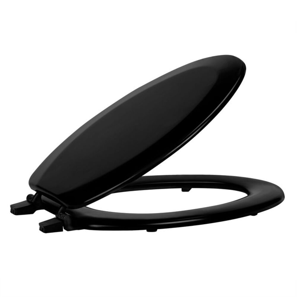 Elongated Wood Soft Adjustable Hinges Toilet Seat with Close Lid, Black